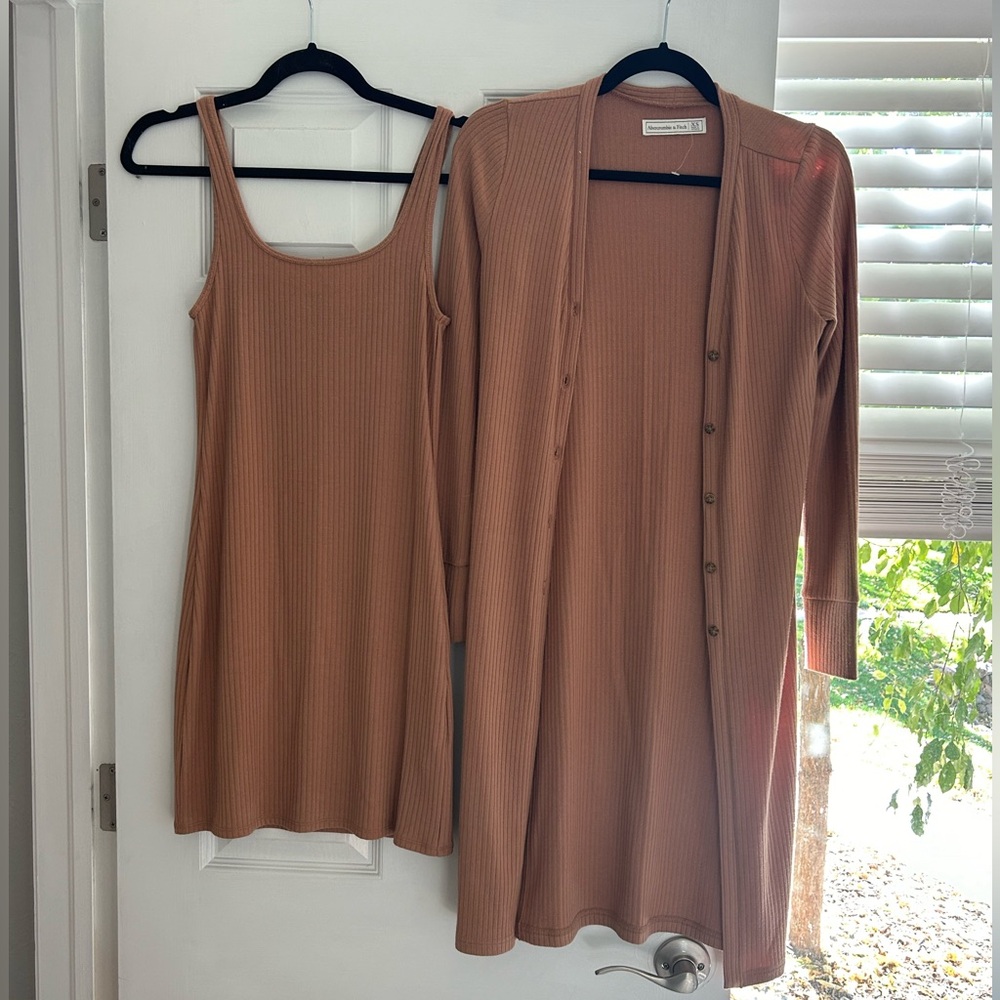 Matching ribbed dress and cardigan